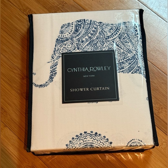 Cynthia Rowley Navy and White Elephant Shower Curtain - Picture 1 of 3